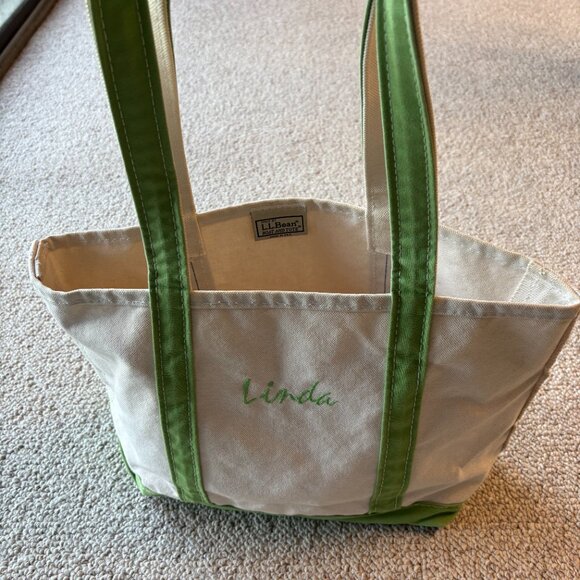 L.L. Bean Boat & Tote Medium Long Handle Spring Floral Green Canvas Bag Classic - Picture 9 of 12